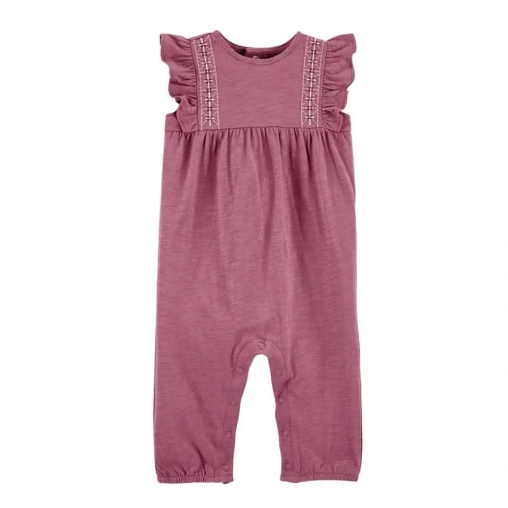 Carters Pink/Mauve Boho Ruffle Sleeve Embroidered Jumpsuit Size 12M